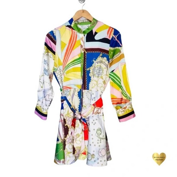 (NOT FOR SALE) FOR SNWT ZARA Zodiac Paisley Chain Print Belt Tie Dress Small - Picture 2 of 11